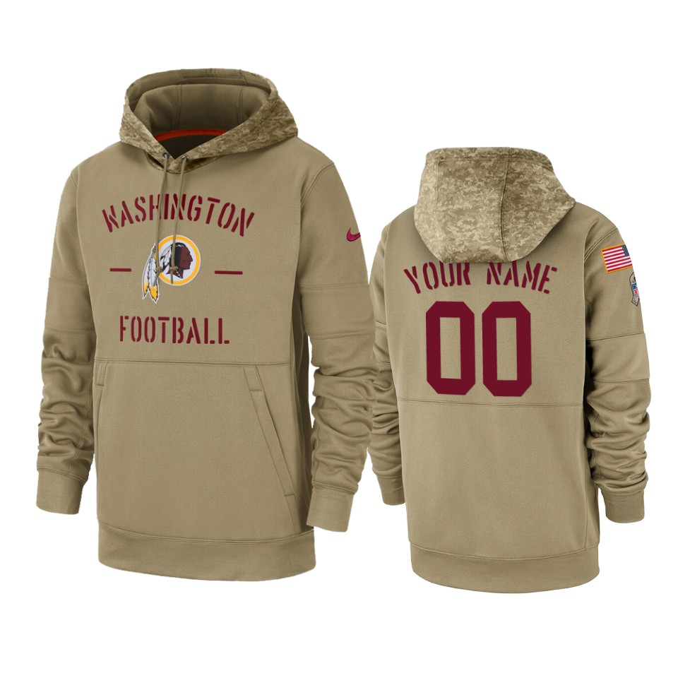 Men's Washington Redskins Customized Tan 2019 Salute to Service Sideline Therma Pullover Hoodie